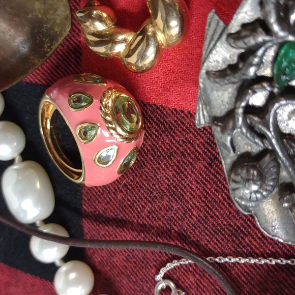 Vintage Jewelry Lot Signed Rhinestones Sterling Silver Glass Jade Unique Vintage - Picture 3 of 16